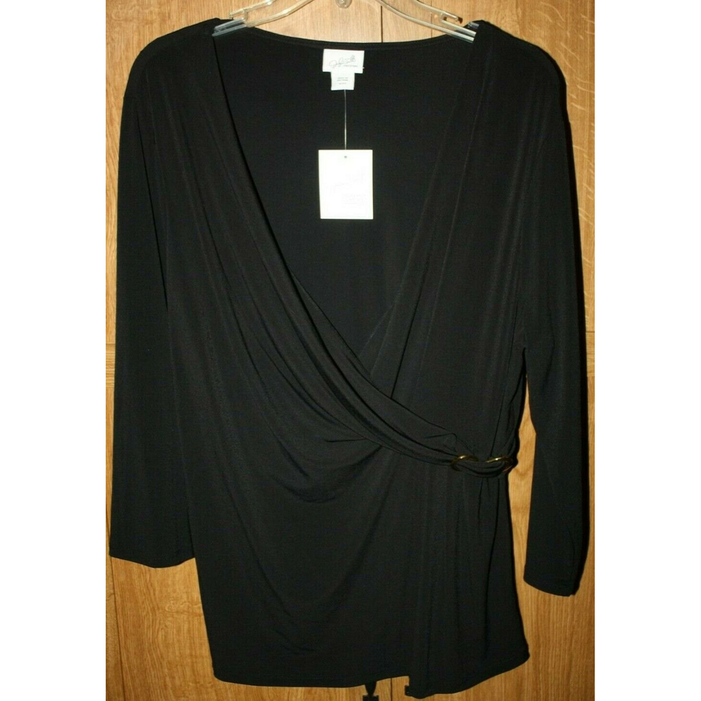 JACKLYNN SMITH TOP LS BLACK SIDE ORNAMENT V-Neck Women's XL NWT Dressy